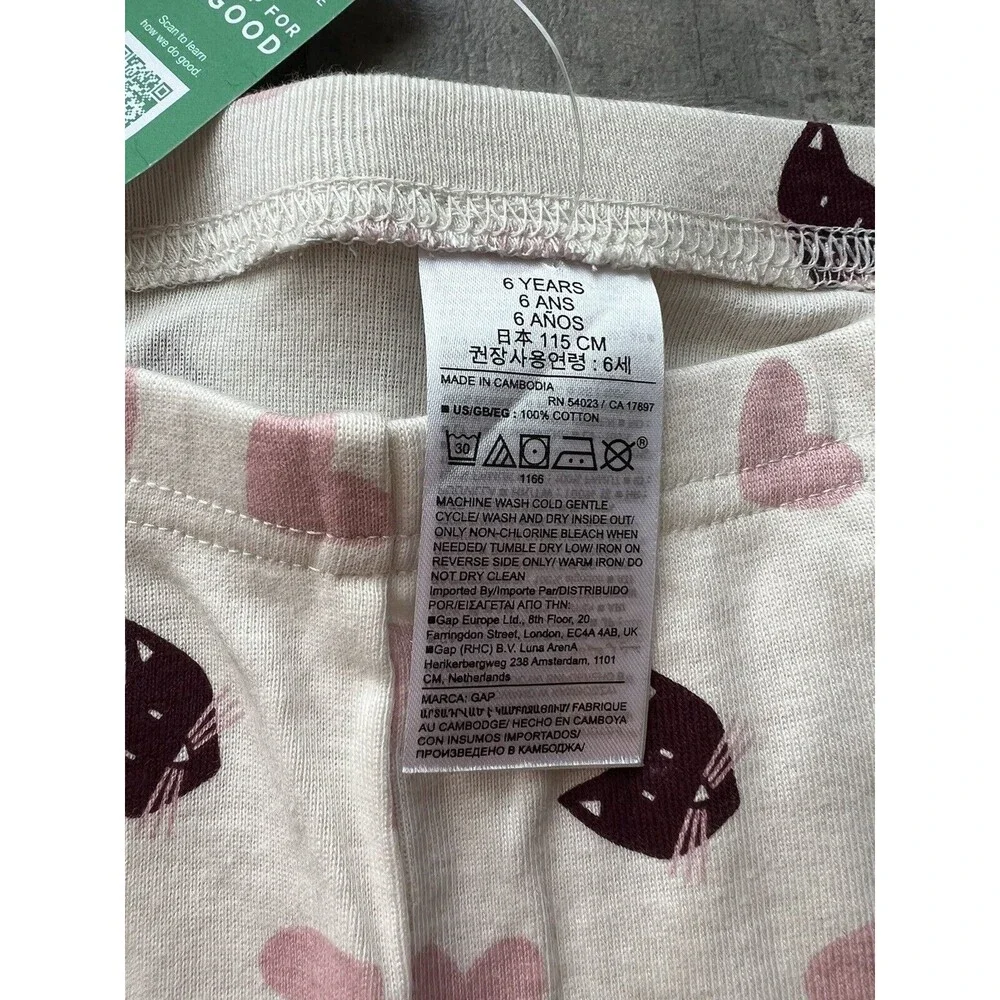 Baby Gap Girls Hearts Cat Long Sleeve Pant 2 Piece Pjs Pajama Set Organic NEW 6